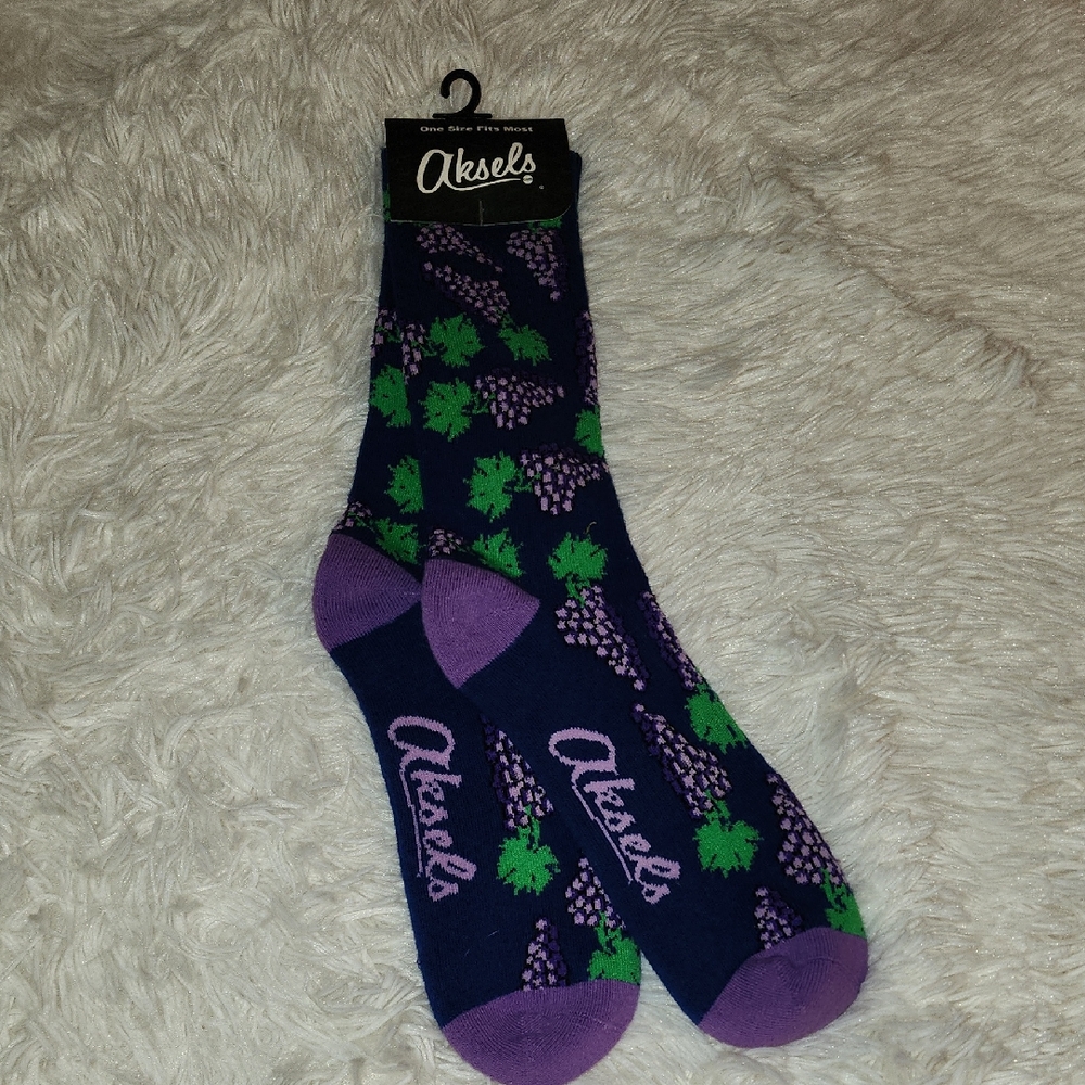 Aksels Purple and Green Grape Pattern Socks Brand New One Size Fits Most